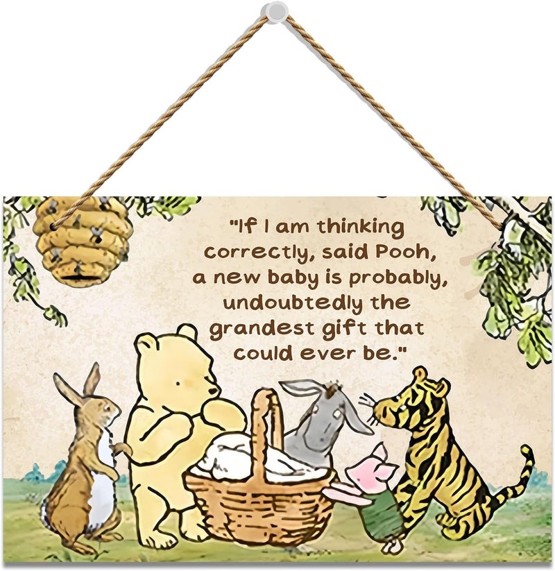 Hatzelou 1PCS Classic Winnie Baby Shower Centerpiece, Winnie Quotes Wall Hanging Sign, the Pooh Wall Sign Gifts, Adorable Winnie Sign for Home Bedroom Nursery, Perfect for Baby Shower Party Decor - Image 1